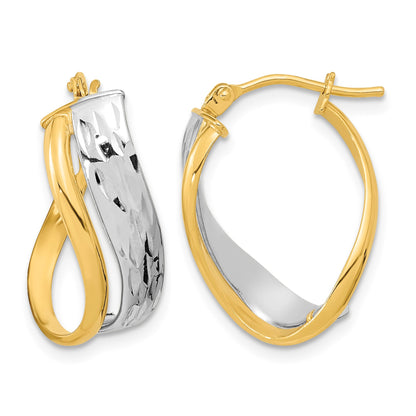 14k Two-Tone Diamond-cut and Polished Earrings