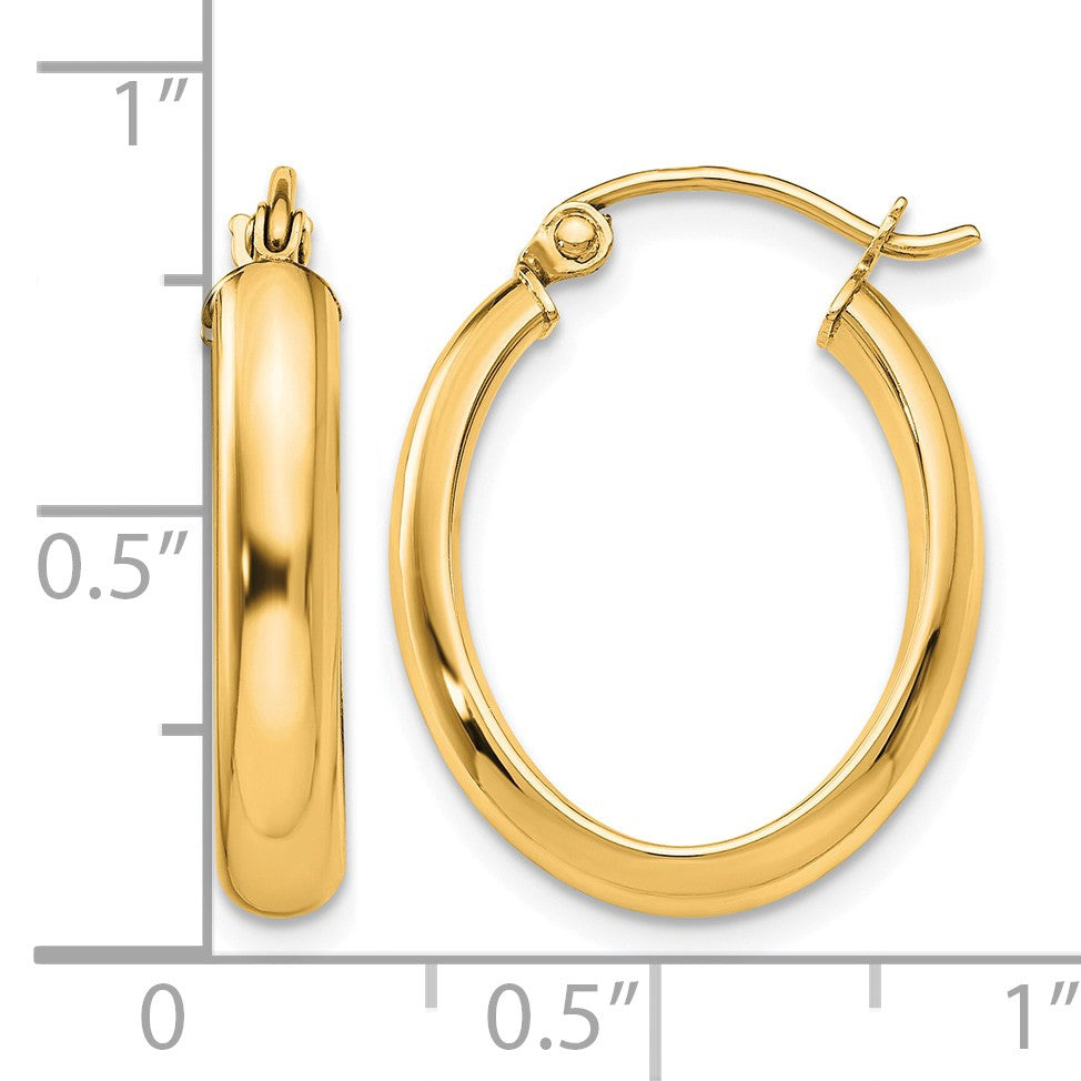 14k 3.75x21mm Polished Oval Tube Hoop Earrings