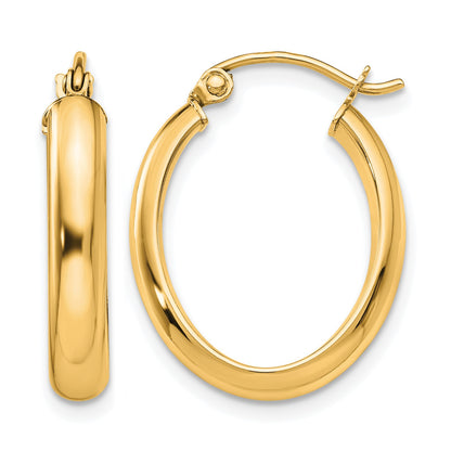 14k 3.75x21mm Polished Oval Tube Hoop Earrings