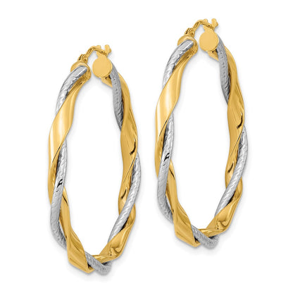 14k Two-tone Polished Rope Twisted Hoop Earrings