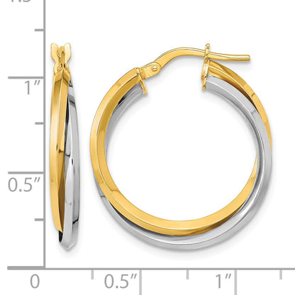 14k Two Tone Polished Double Hoops