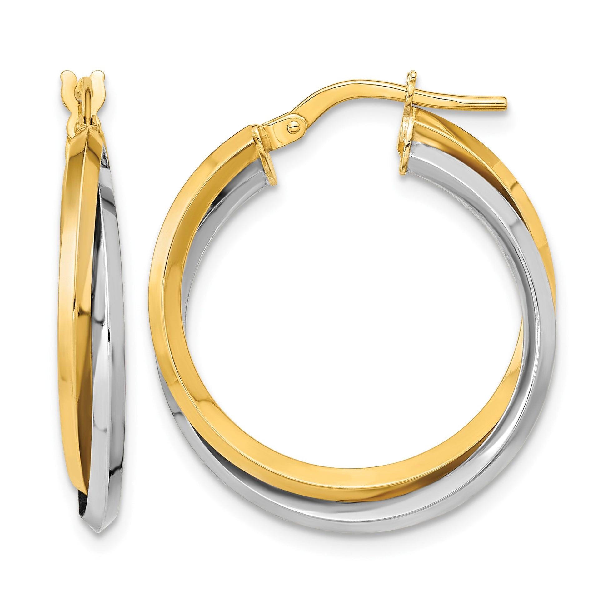 14k Two Tone Polished Double Hoops