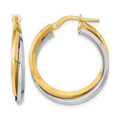 14k Two Tone Polished Double Hoops