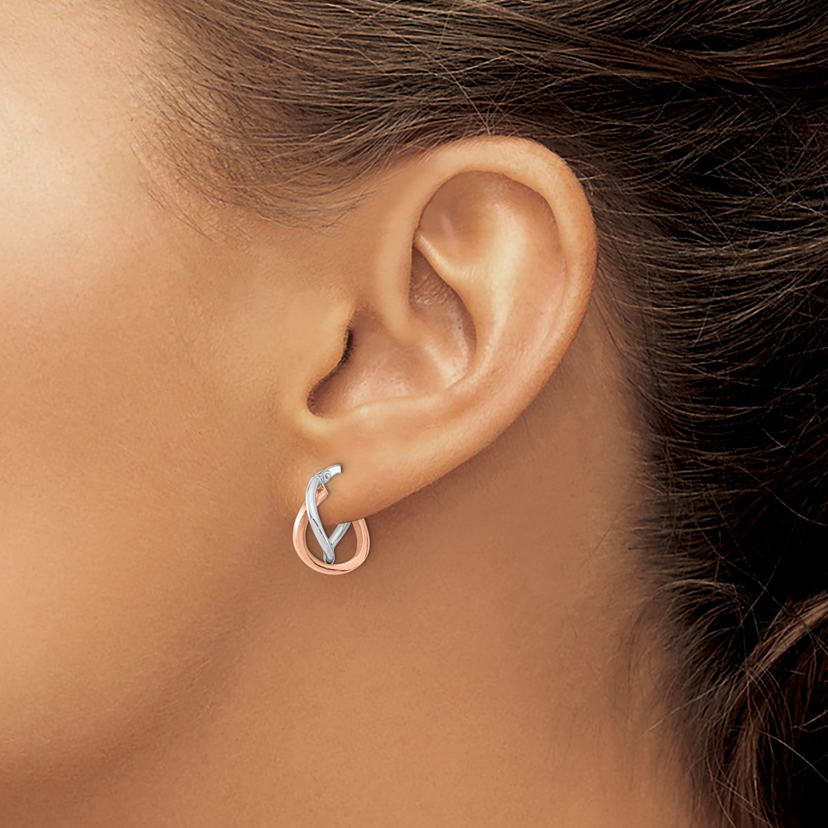 14k White and Rose Gold Fancy Hoops