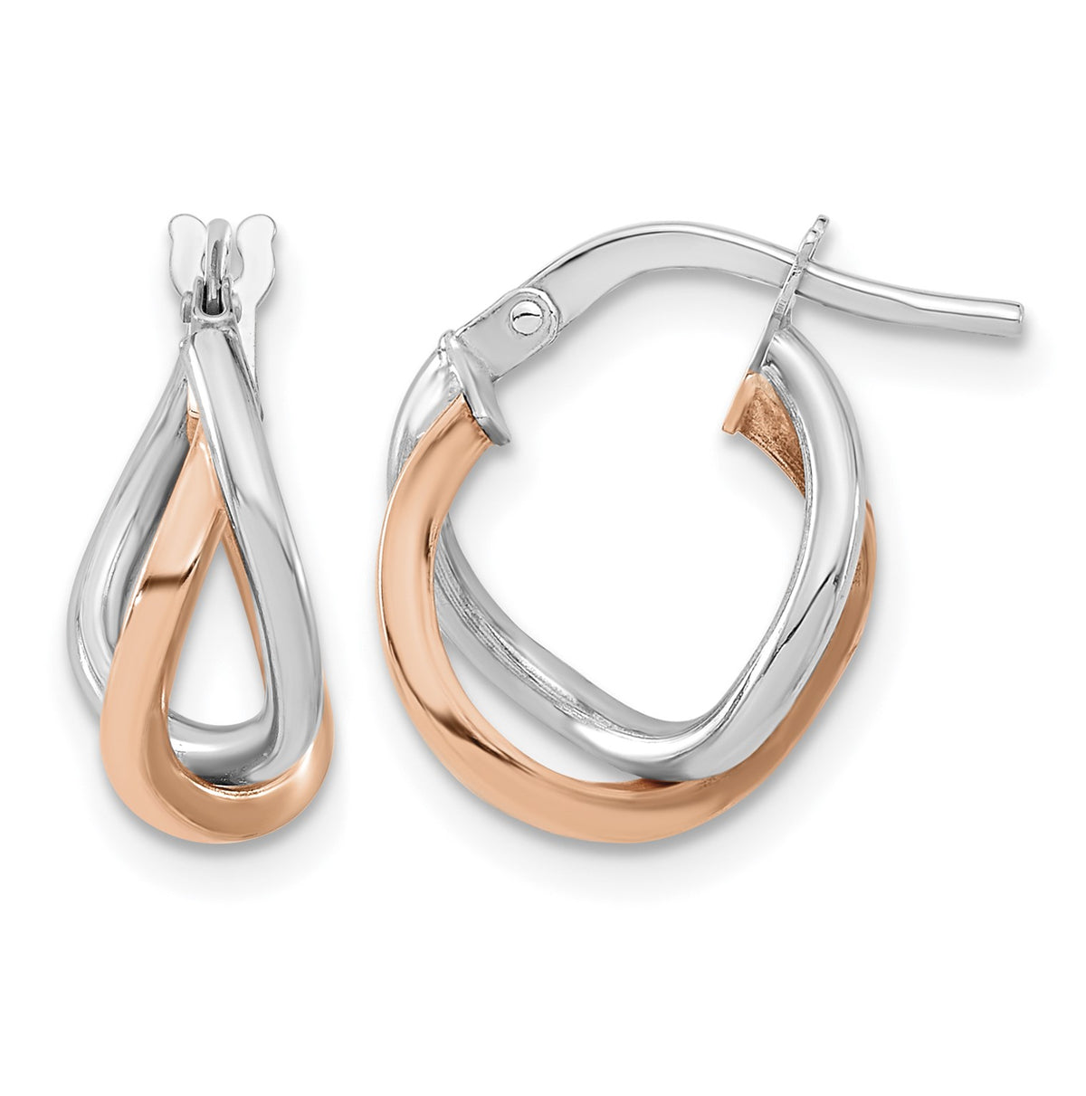 14k White and Rose Gold Fancy Hoops