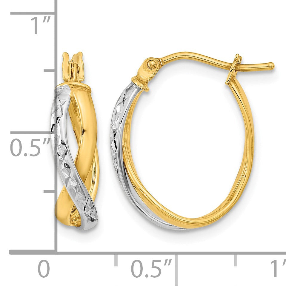 14k Two-Tone Diamond-cut and Polished Hoop Earrings