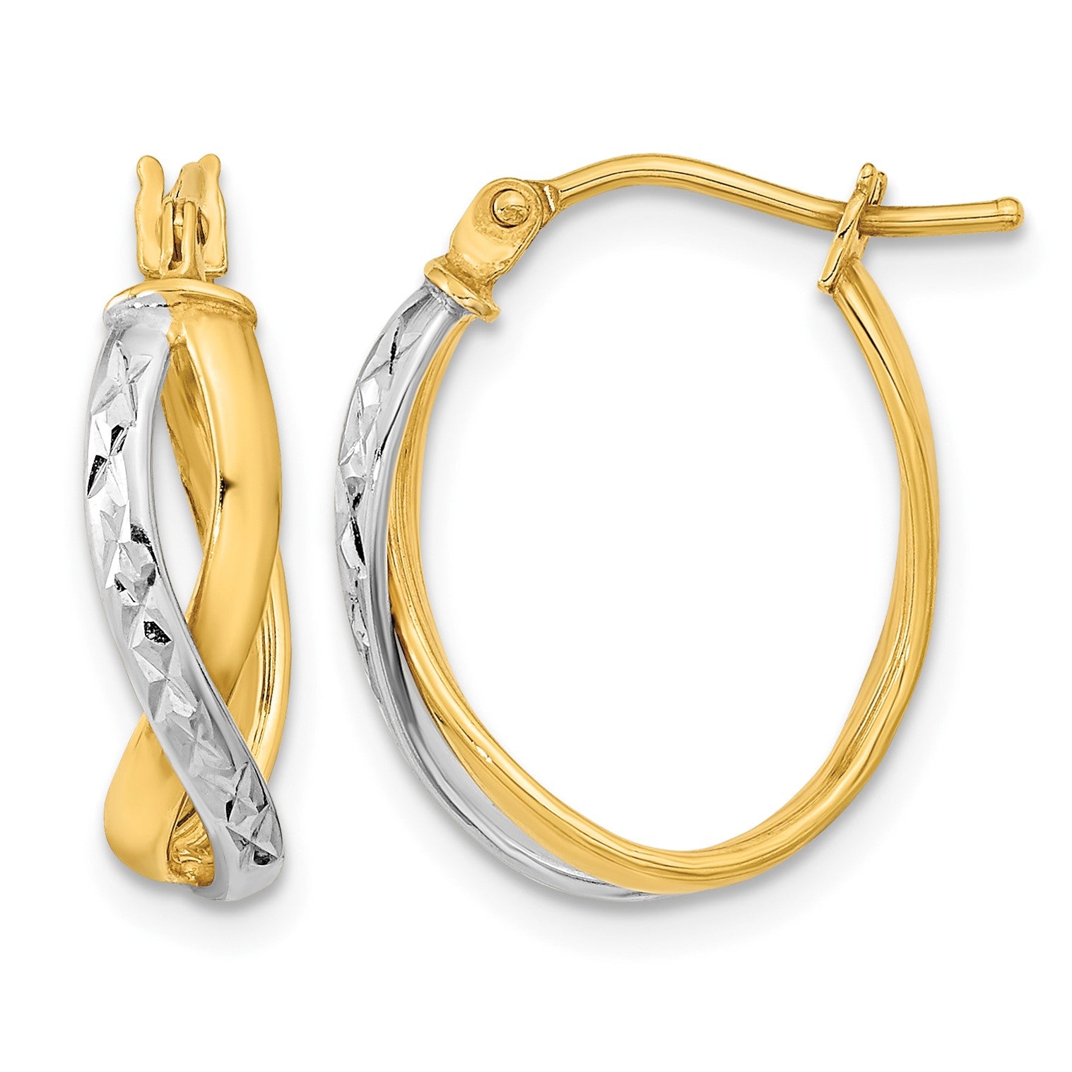 14k Two-Tone Diamond-cut and Polished Hoop Earrings