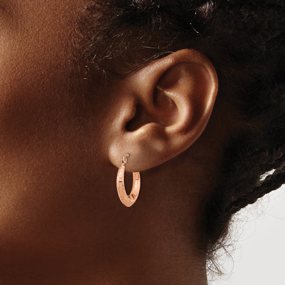 14K Rose Gold 3.25x18mm Textured Tapered Hollow Hoop Earrings