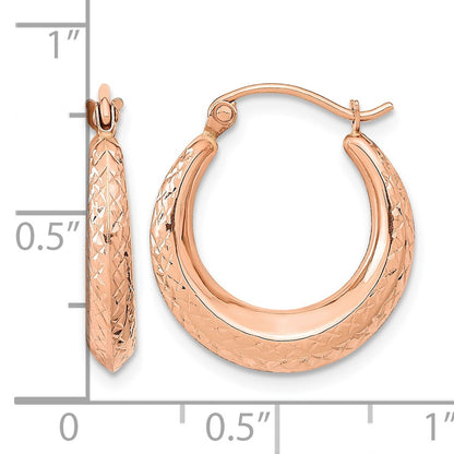 14K Rose Gold 3.25x18mm Textured Tapered Hollow Hoop Earrings