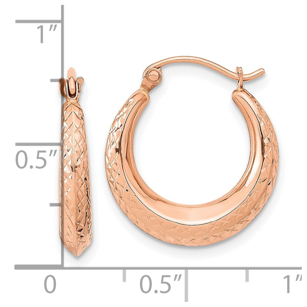 14K Rose Gold Textured Hollow Hoop Earrings