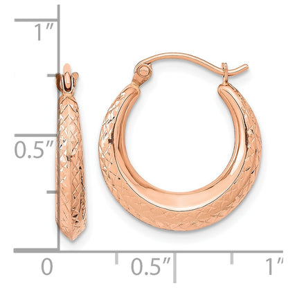 14K Rose Gold Textured Hollow Hoop Earrings