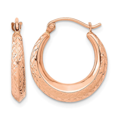 14K Rose Gold 3.25x18mm Textured Tapered Hollow Hoop Earrings