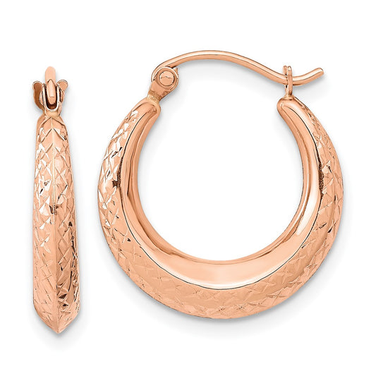 14K Rose Gold Textured Hollow Hoop Earrings