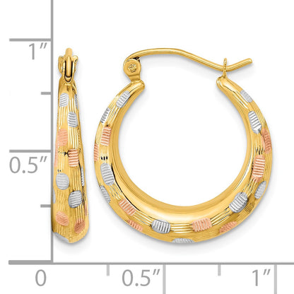 14k White and Rose Rhodium Polished Satin Diamond-cut Hoop Earrings