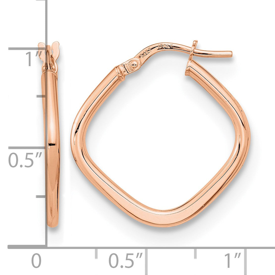 14k Rose Gold 1.7x24mm Polished Square Tube Hoop Earrings