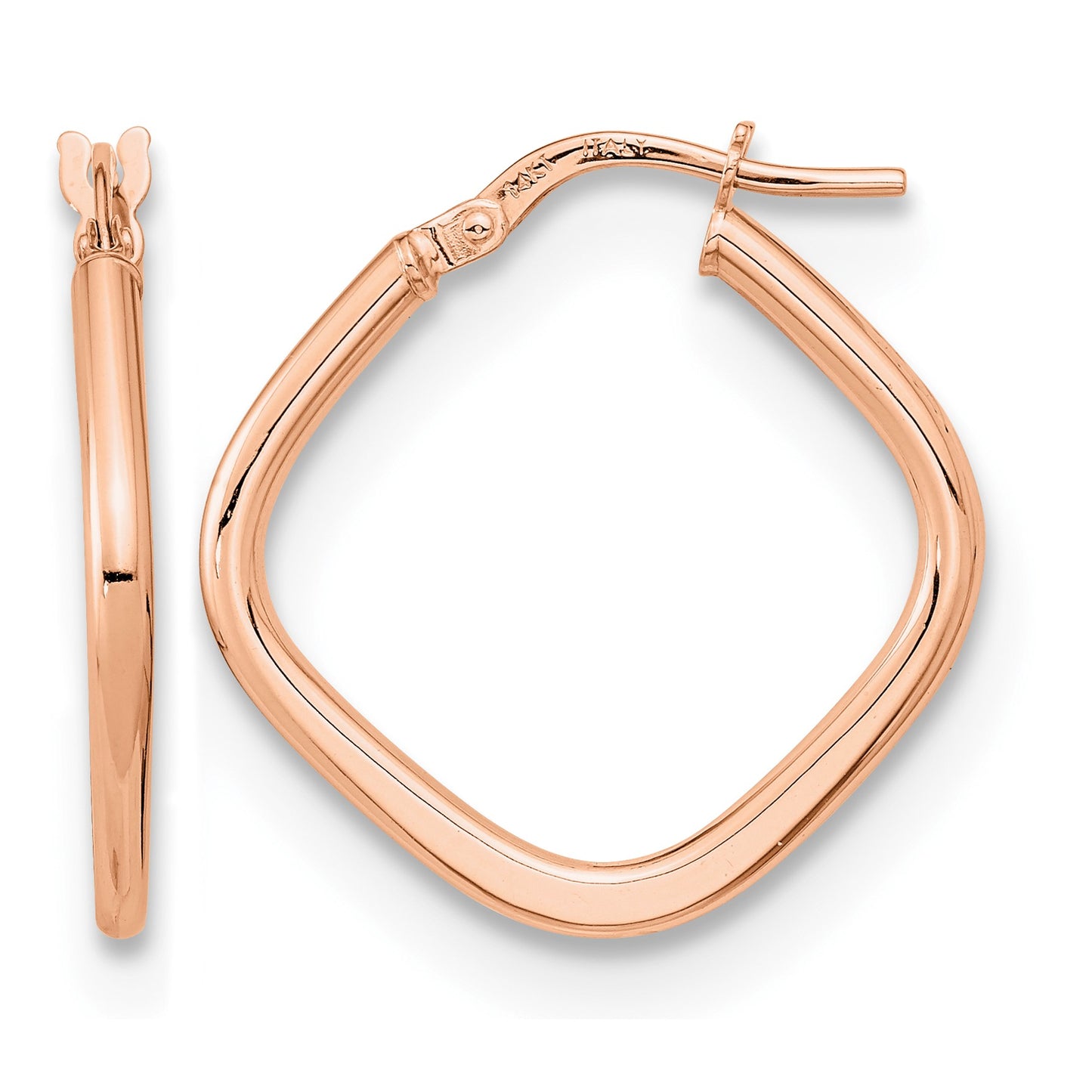 14k Rose Gold 1.7x24mm Polished Square Tube Hoop Earrings