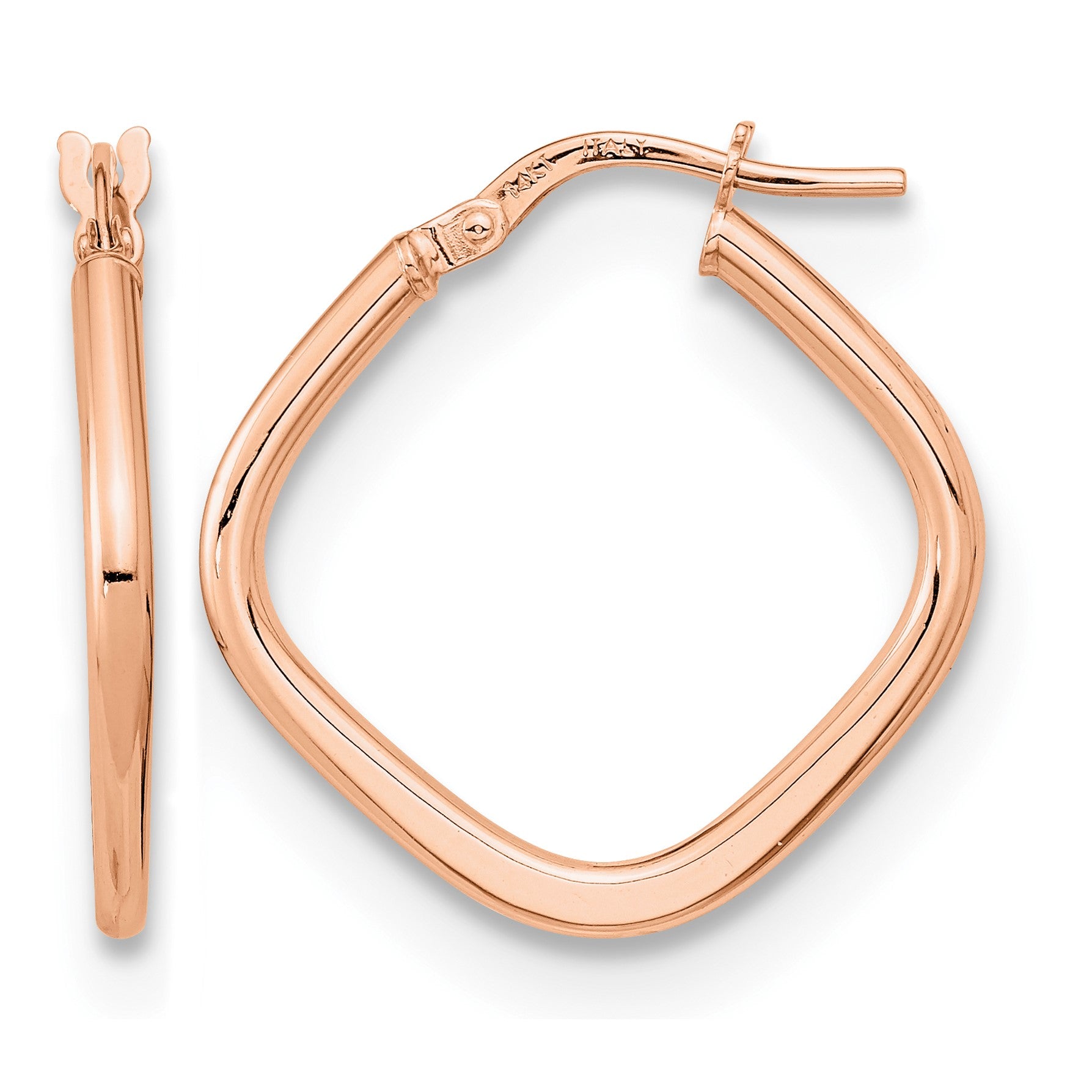 14k Rose Gold 1.7x24mm Polished Square Tube Hoop Earrings