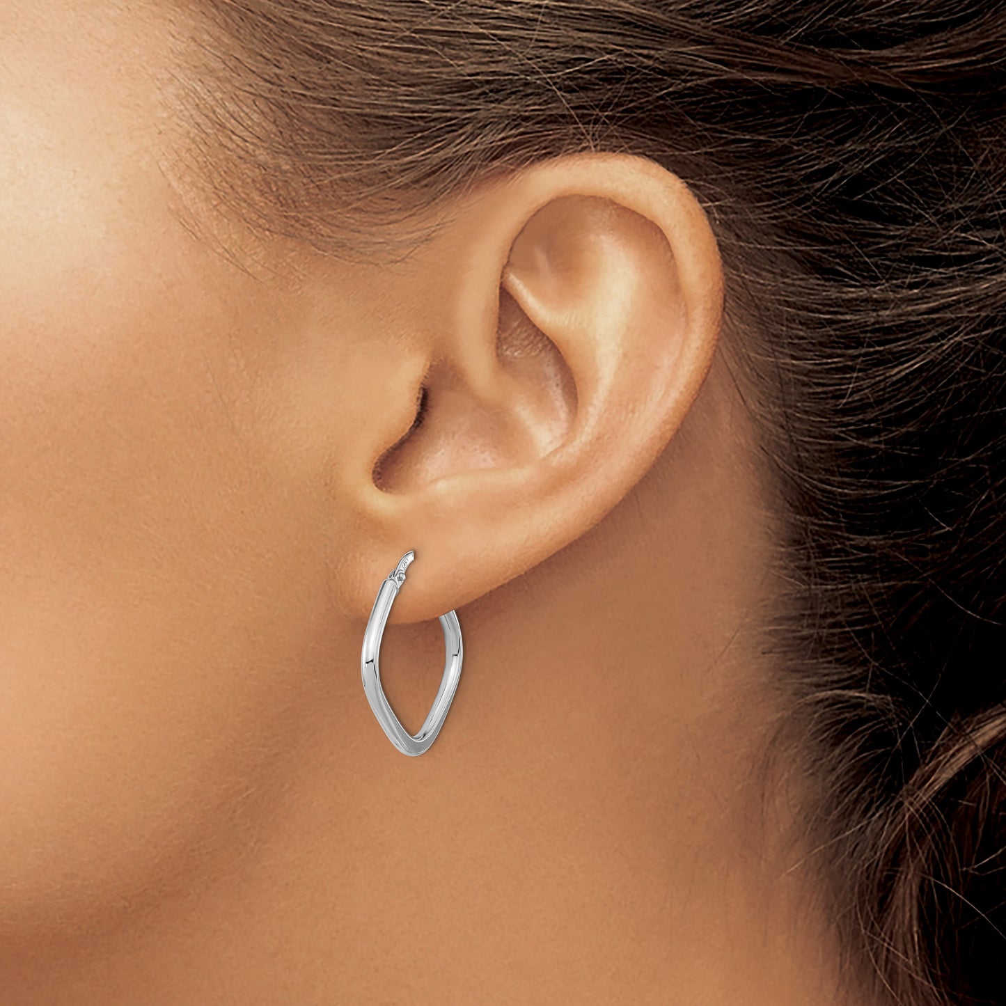 14k White Gold 1.7x24mm Polished Square Tube Hoop Earrings