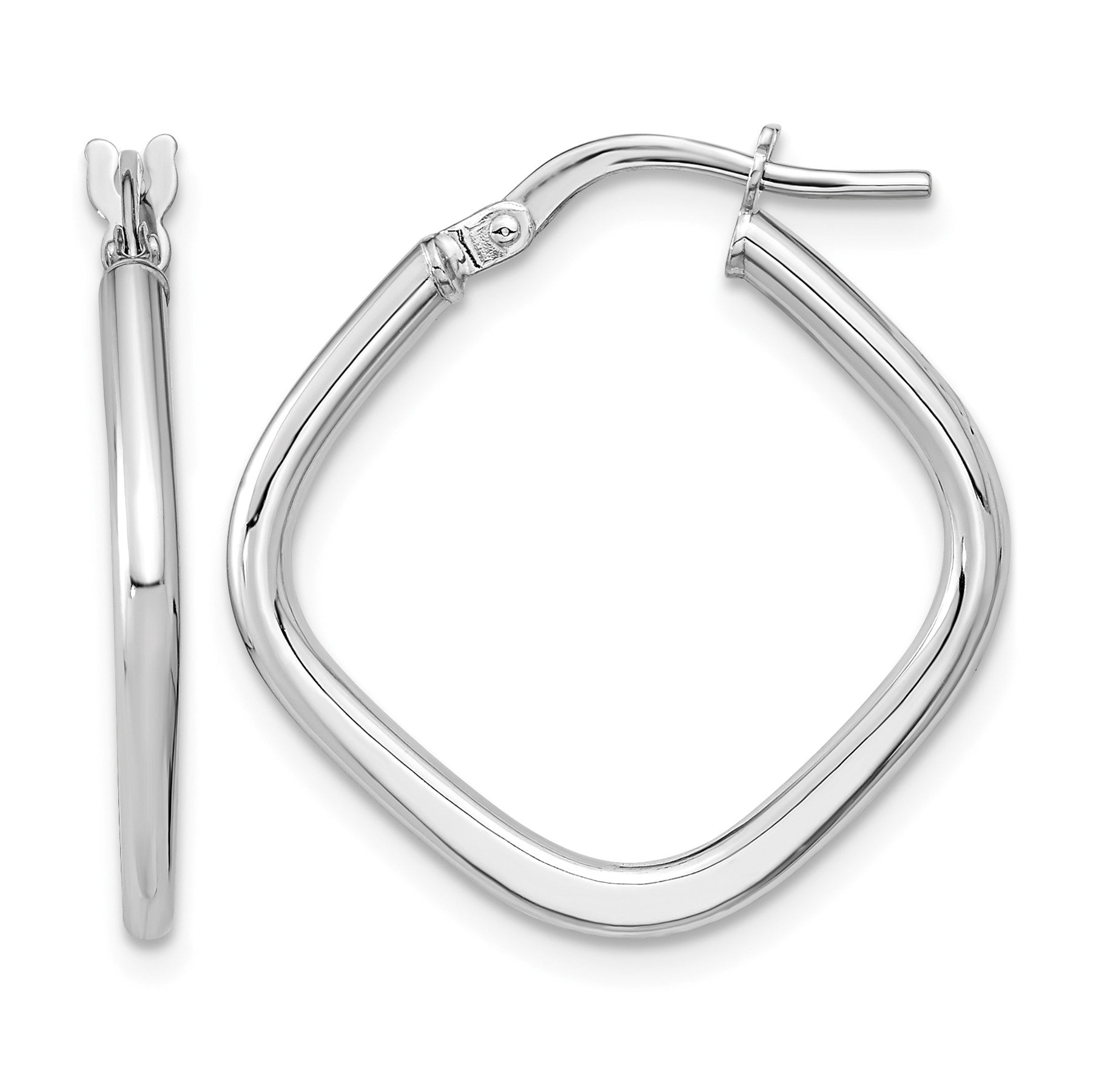 14k White Gold 1.7x24mm Polished Square Tube Hoop Earrings
