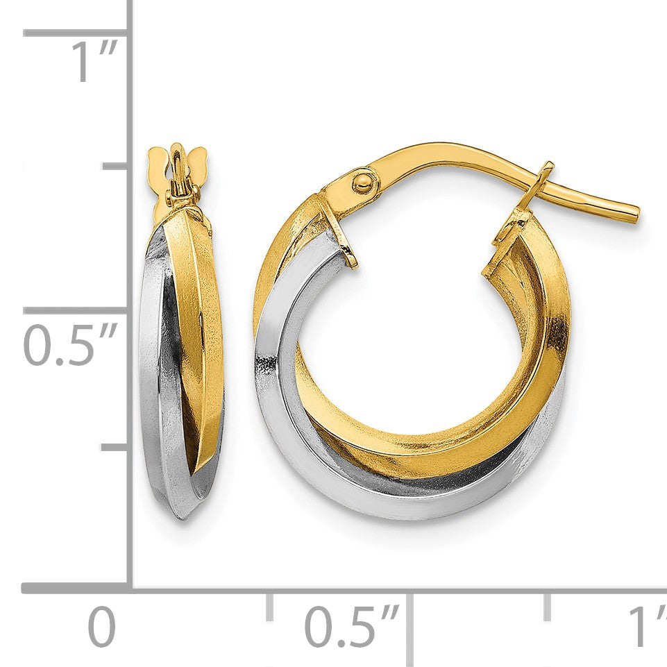 14k Two Tone Polished Double Hoops