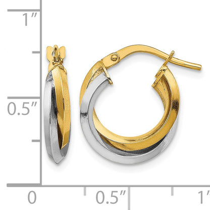 14k Two Tone Polished Double Hoops