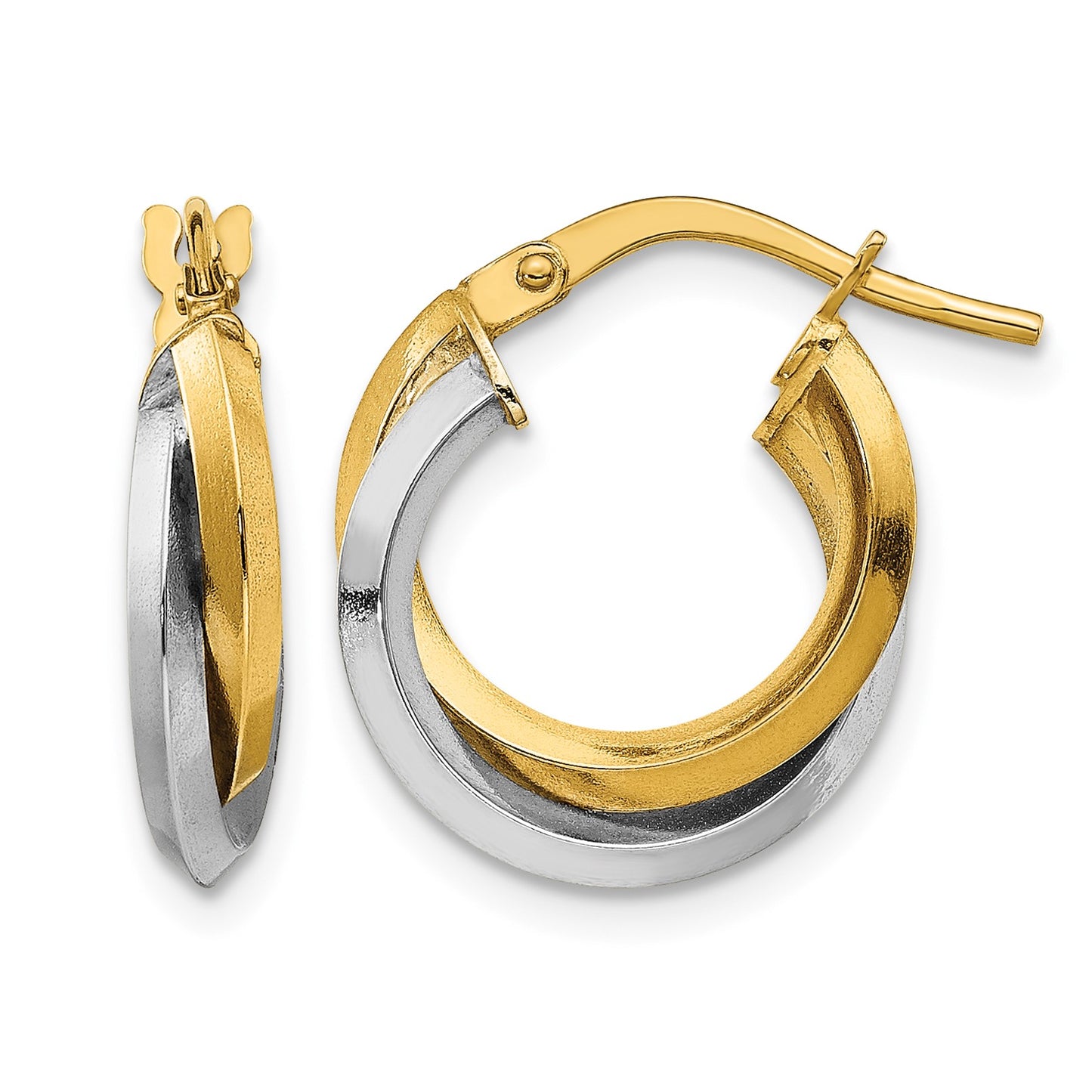 14k Two Tone Polished Double Hoops