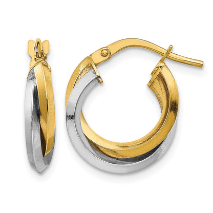 14k Two Tone Polished Double Hoops