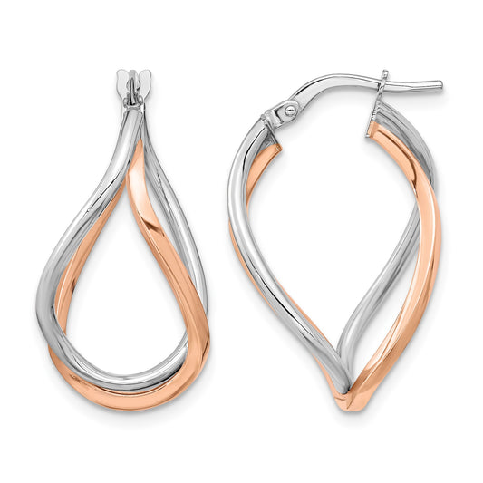 14k Yellow Gold w/White Rhodium and Rose Gold-plated Swirl Hoops