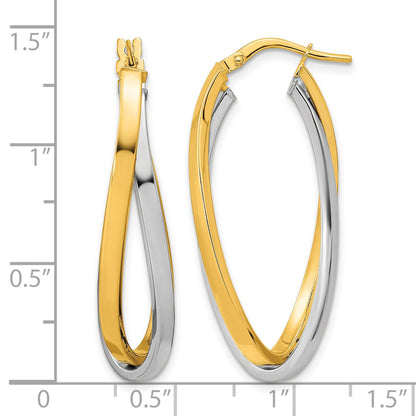14k Two Tone Polished Oval Double Hoops