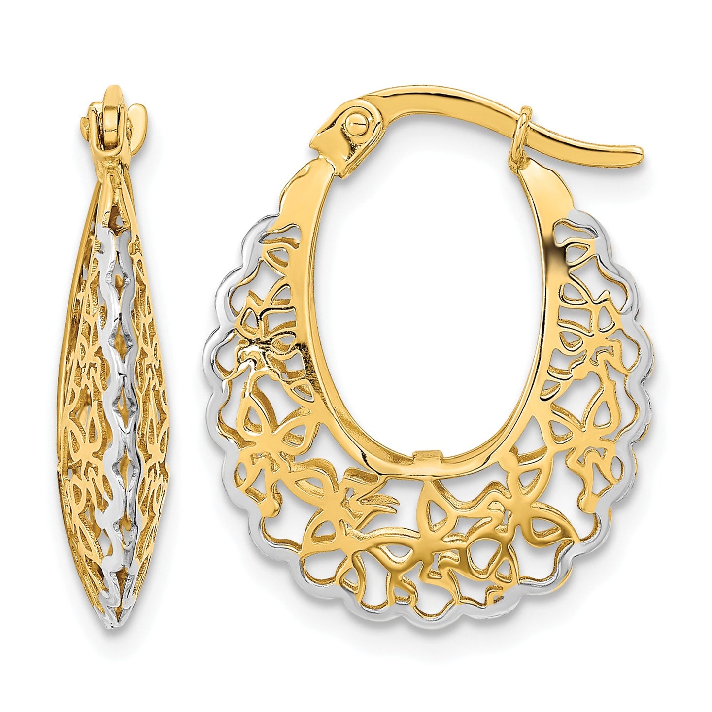 14k Rhodium-plated Polished Filigree Hoop Earrings