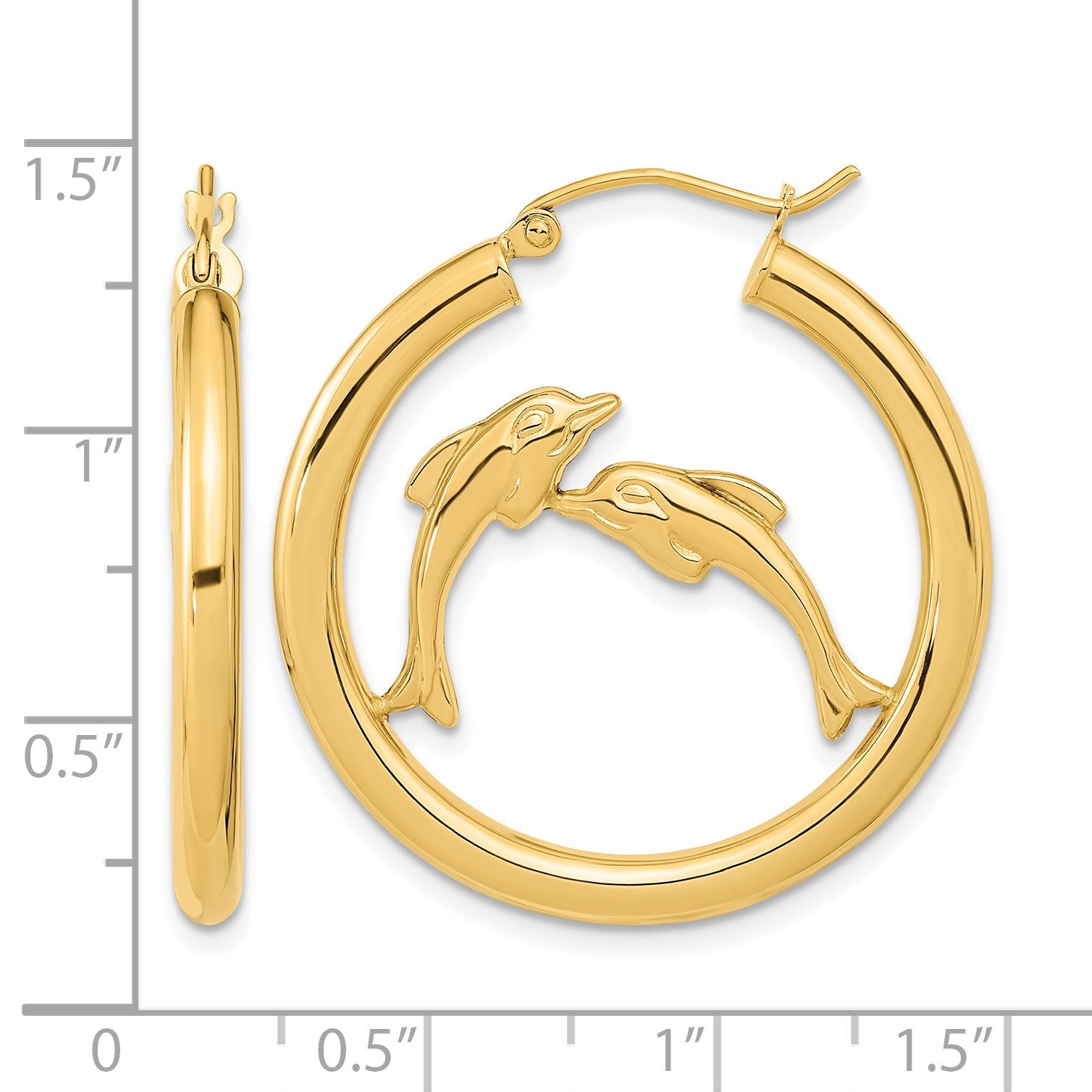 14k Polished Dolphins Hoop Earrings