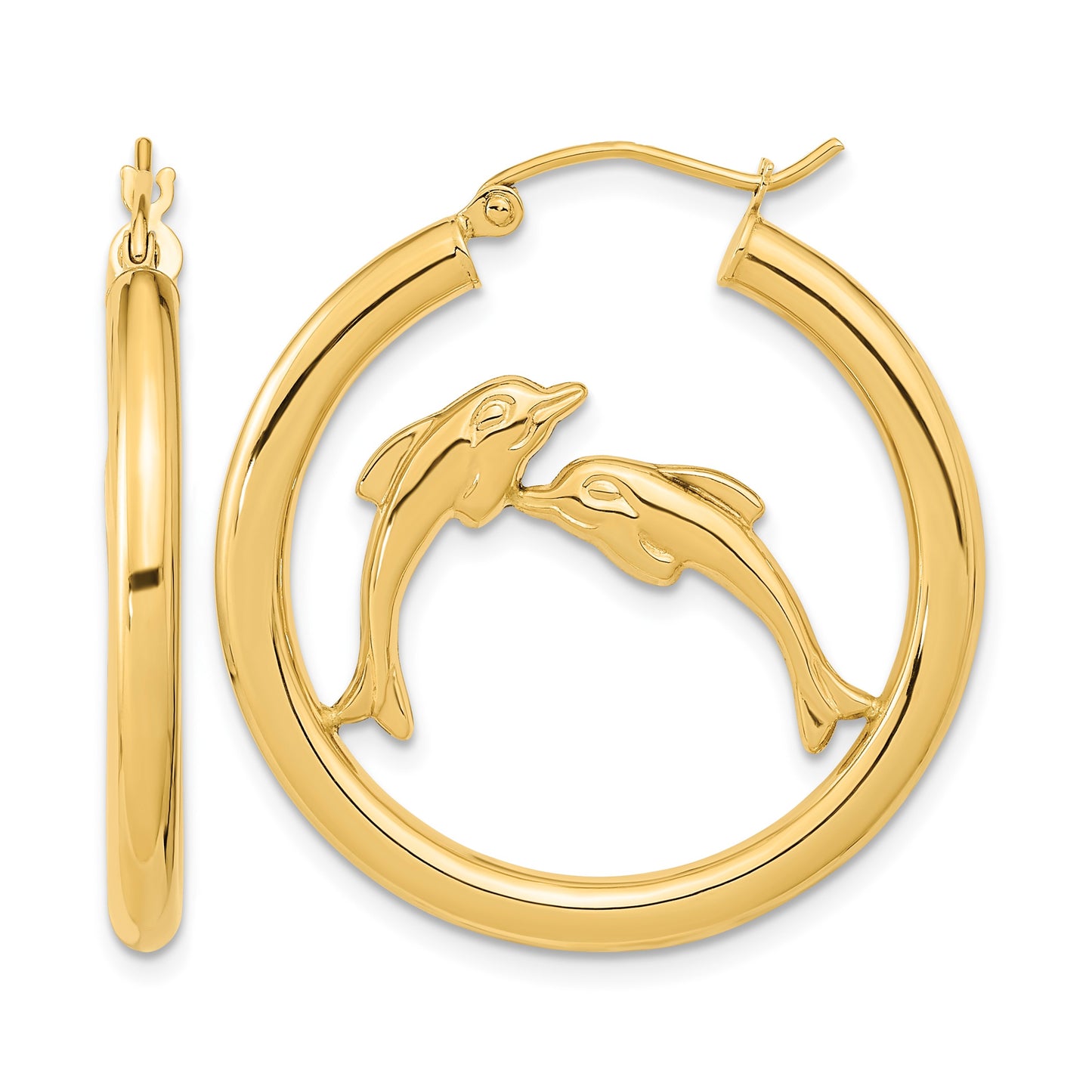 14k Polished Dolphins Hoop Earrings