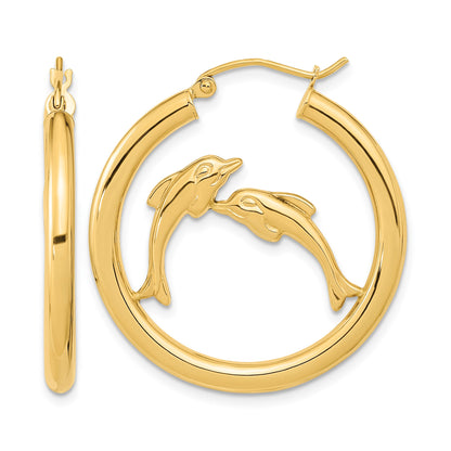 14k Polished Dolphins Hoop Earrings