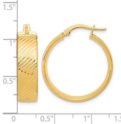 14K 8mm Polished & Textured Hinged Hoop Earrings