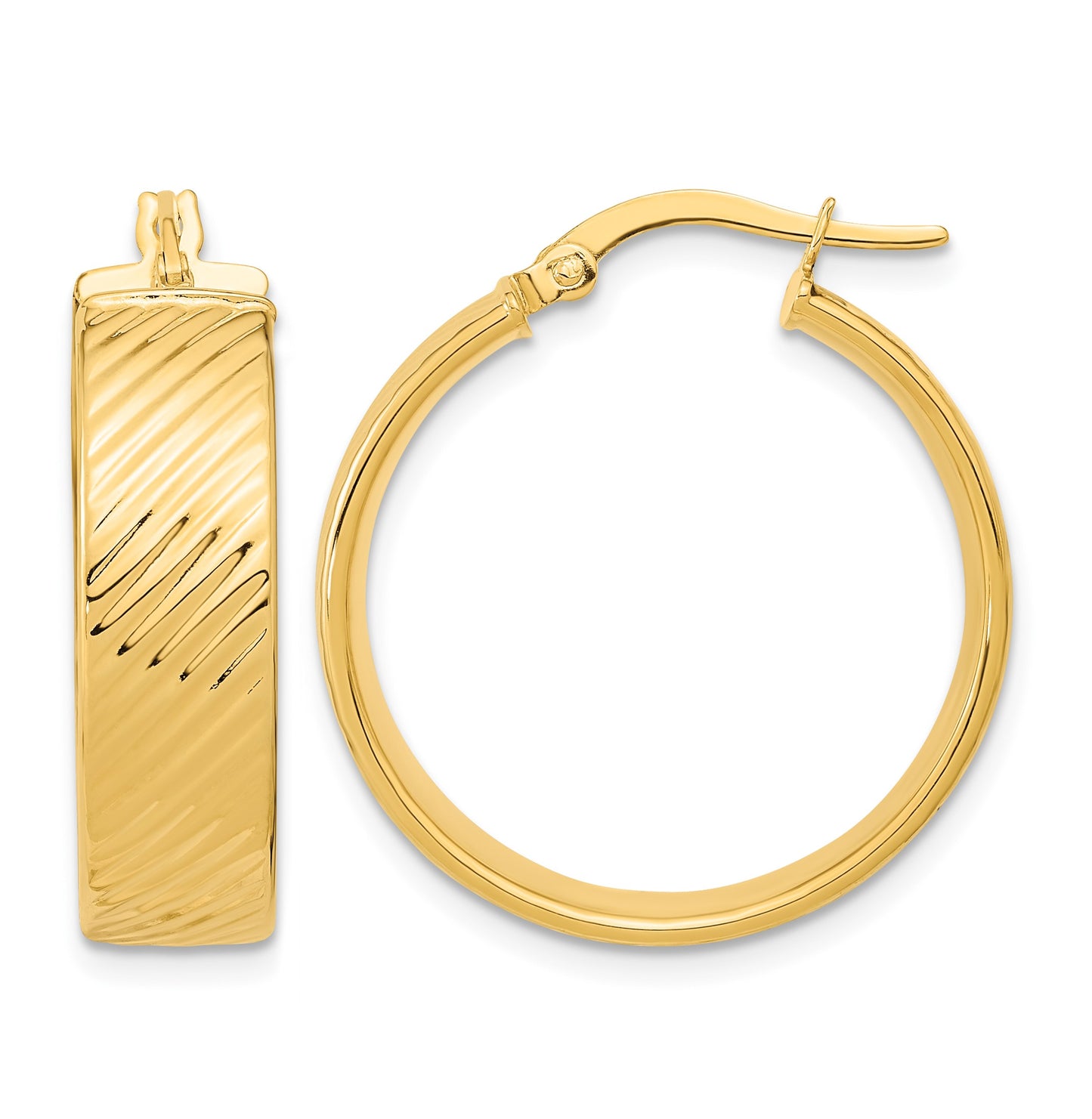 14K 8mm Polished & Textured Hinged Hoop Earrings