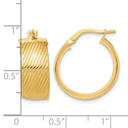 14K 8mm Polished Textured Hinged Hoop Earrings