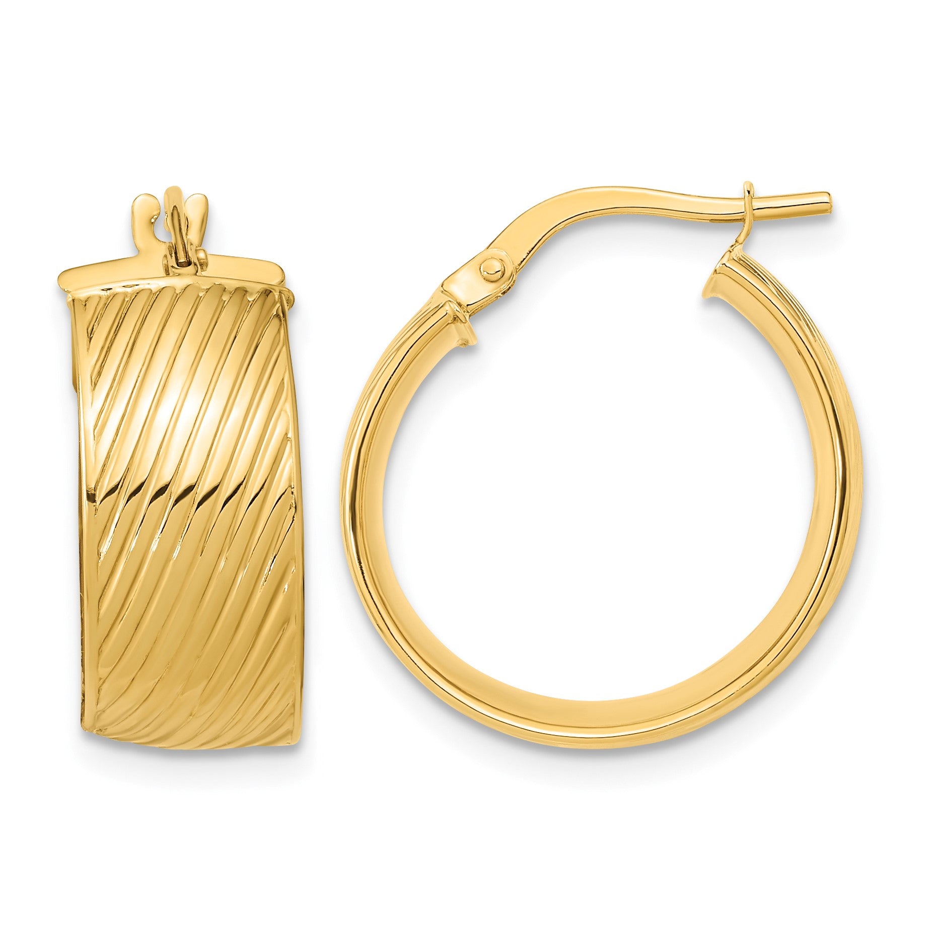 14K 8mm Polished Textured Hinged Hoop Earrings