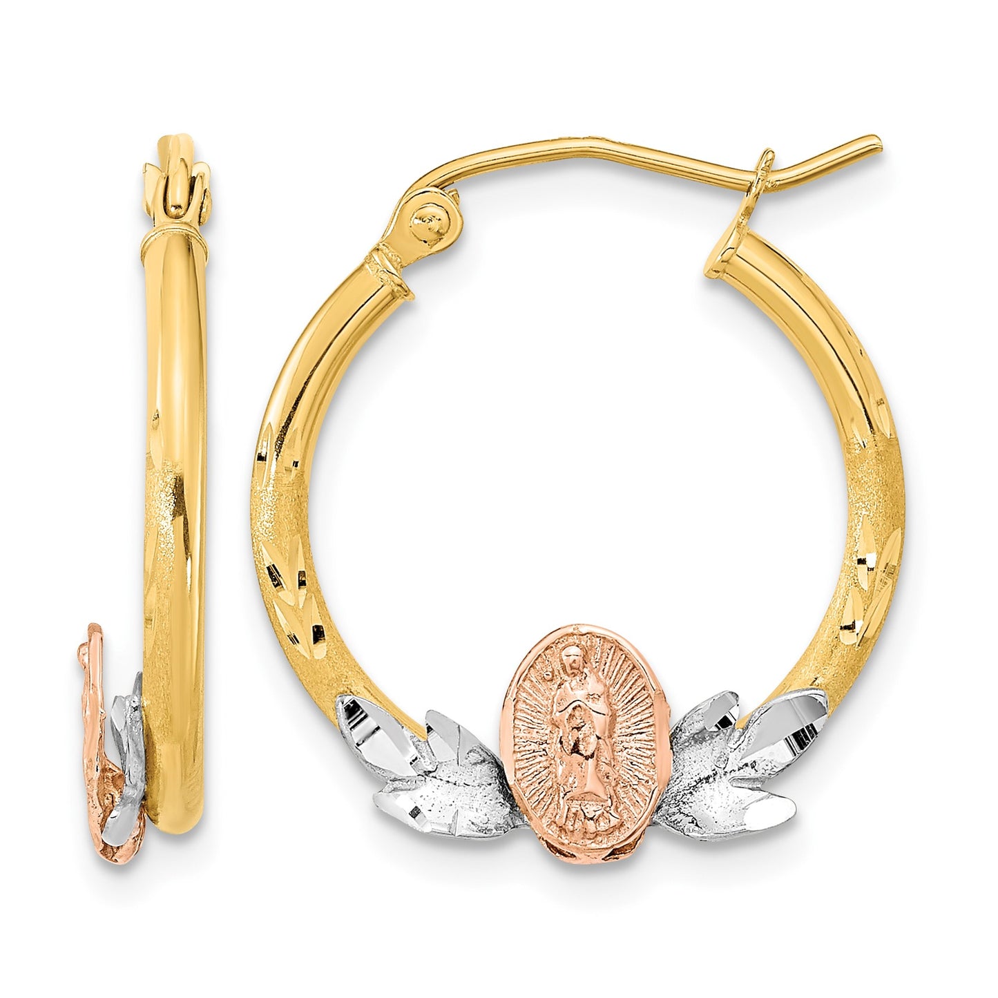 14K Tri-color Guadalupe Hoop Earrings