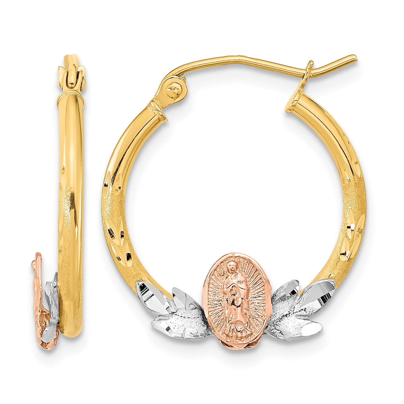 14K Tri-color Guadalupe Hoop Earrings