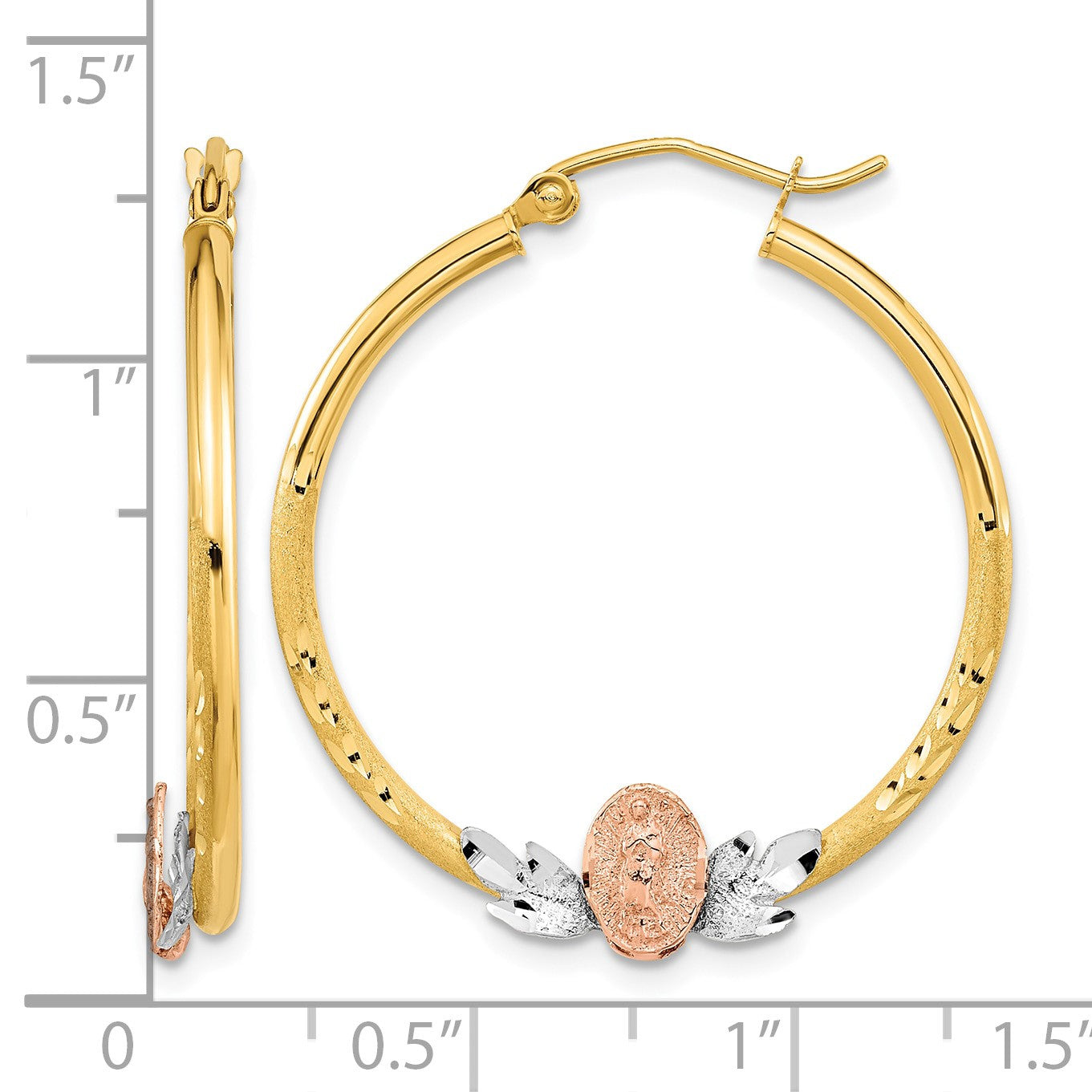 14K Tri-color Guadalupe Hoop Earrings