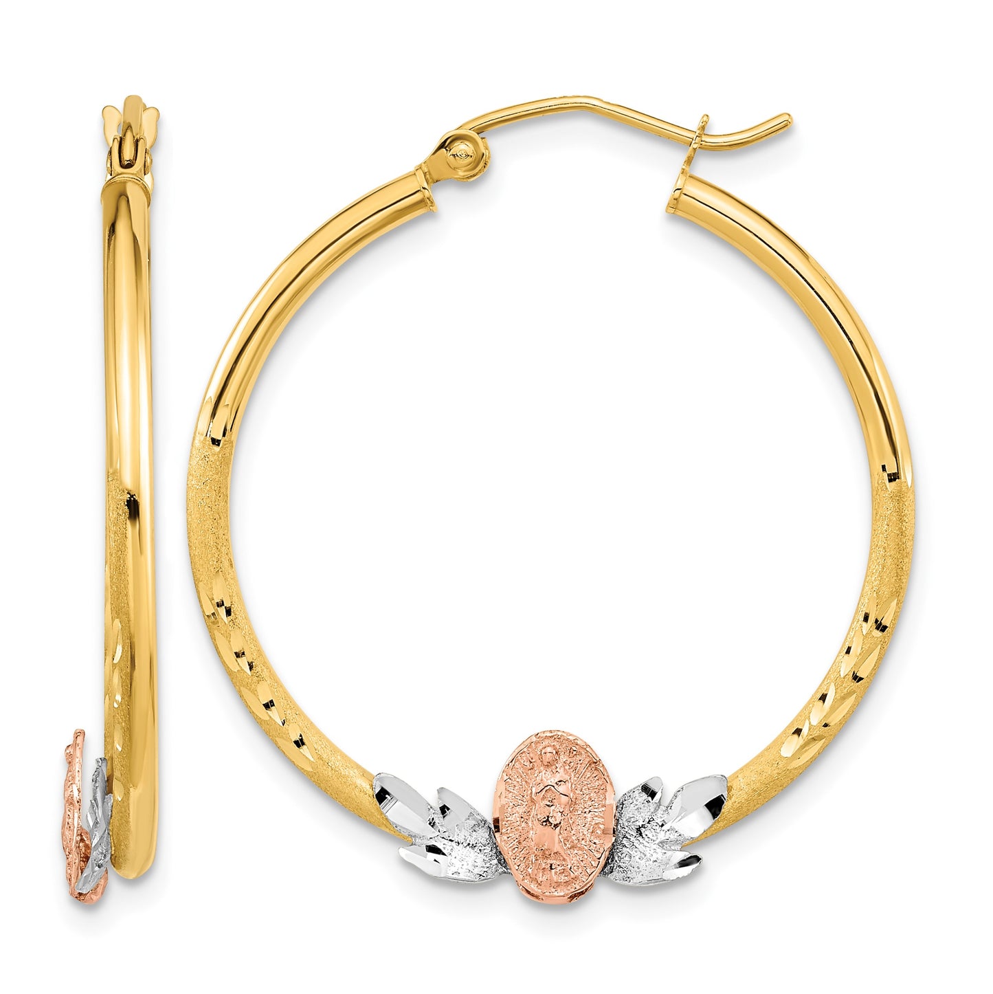 14K Tri-color Guadalupe Hoop Earrings