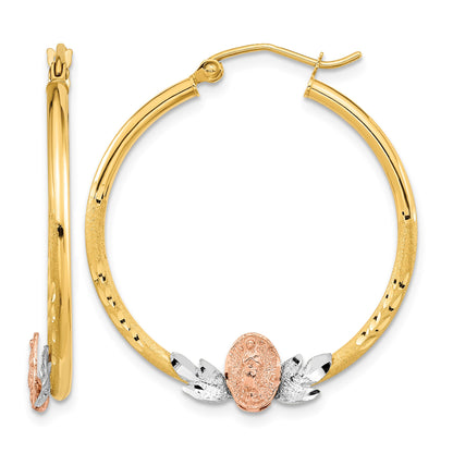 14K Tri-color Guadalupe Hoop Earrings
