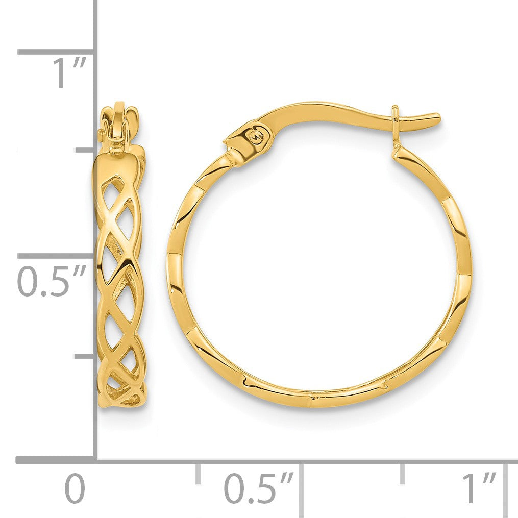 14k Gold Polished Intertwined Filigree Hoop Earrings