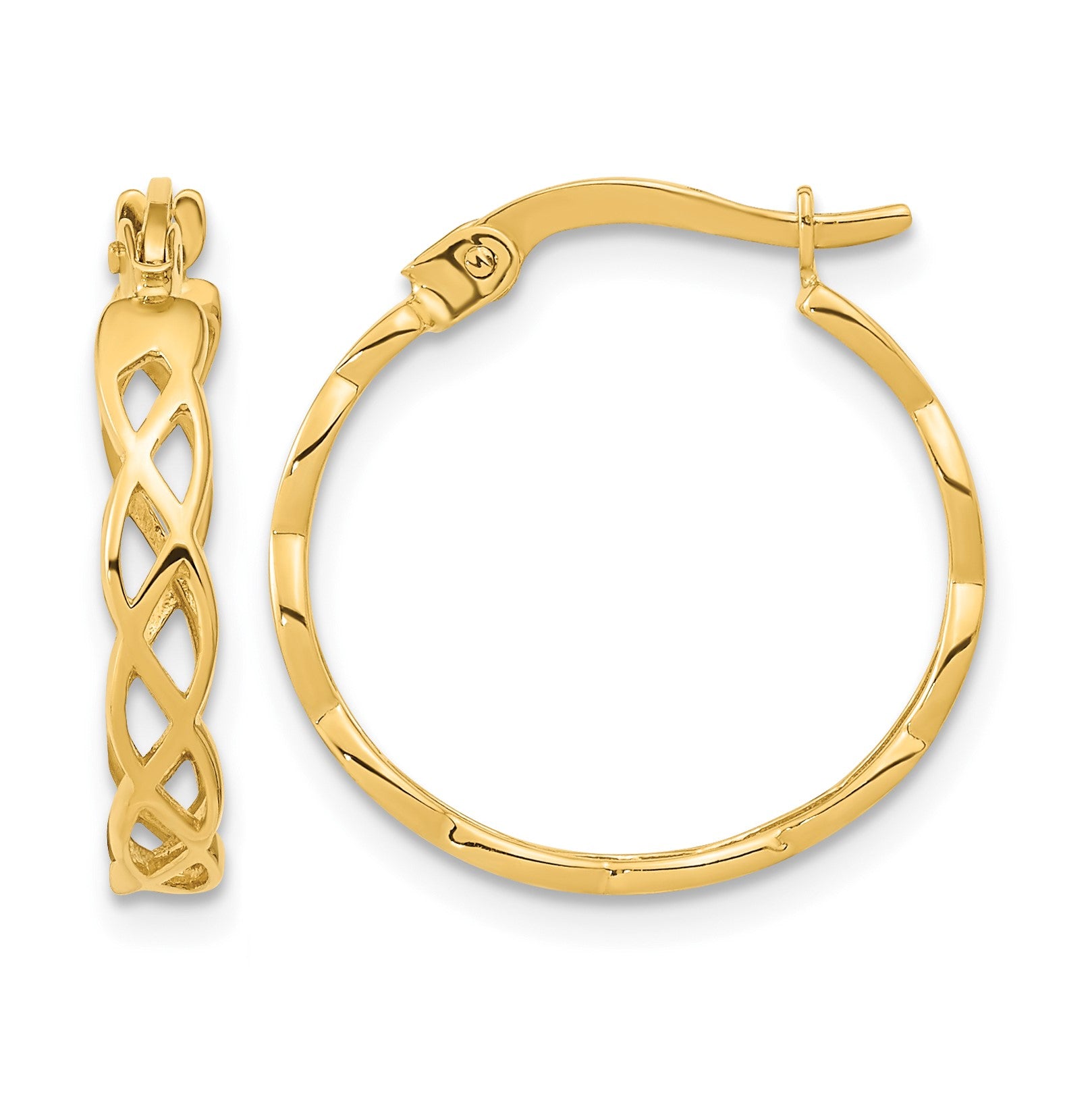 14k Gold Polished Intertwined Filigree Hoop Earrings