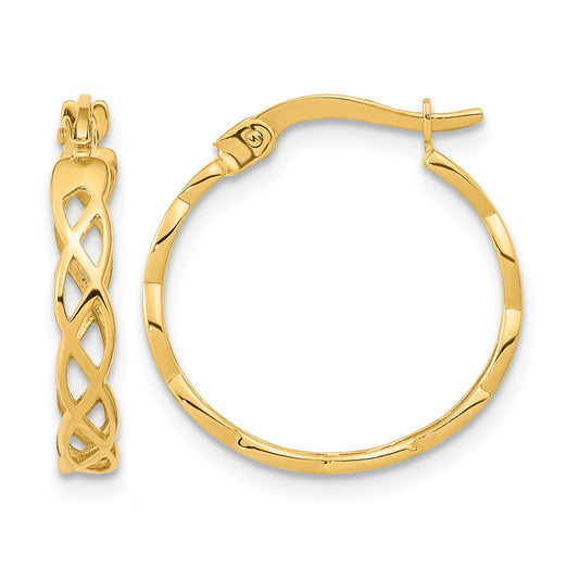 14k Gold Polished Intertwined Filigree Hoop Earrings