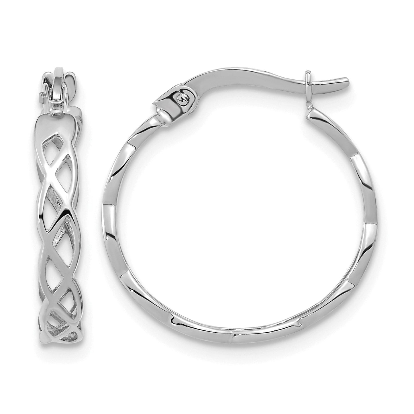 14k White Gold Polished Intertwined Filigree Hoop Earrings