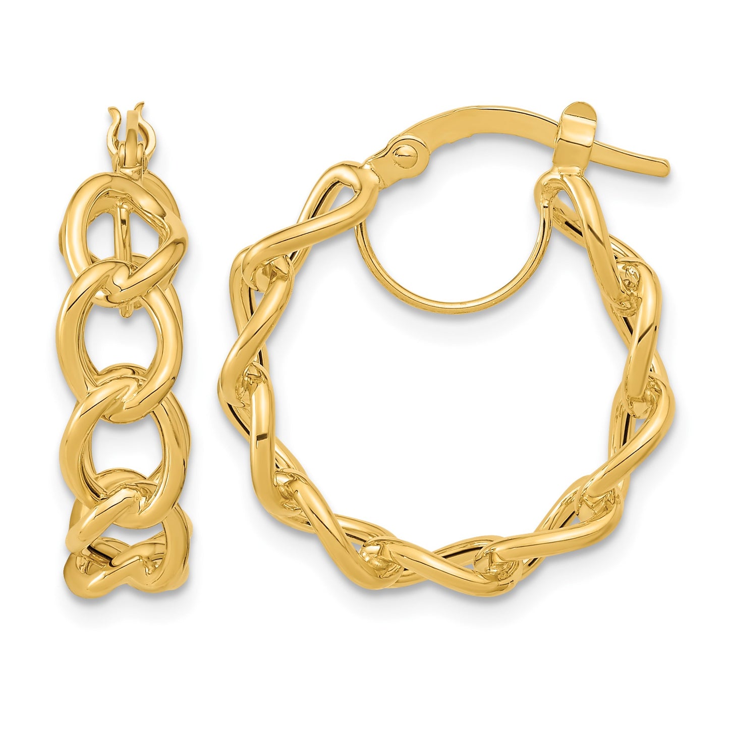14k Polished Cable Link Circle Hoop Earrings