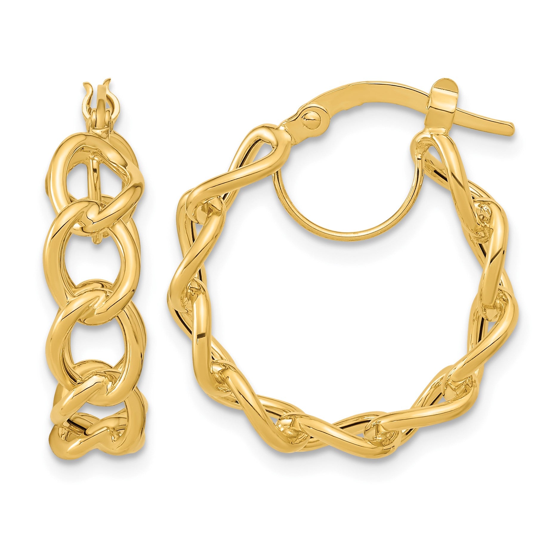 14k Polished Cable Link Circle Hoop Earrings