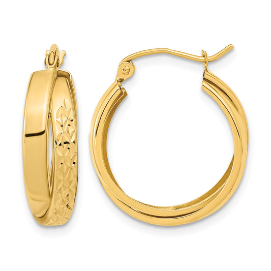 14k Polished Diamond-cut Twist Hoop Earrings