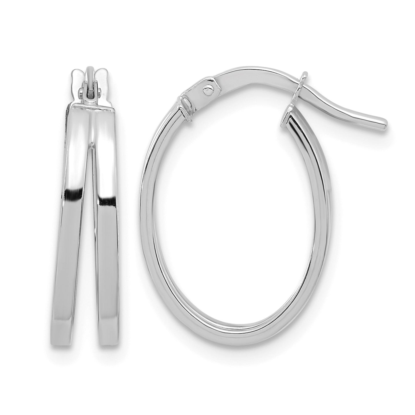 14k White Gold Polished Double Hoops